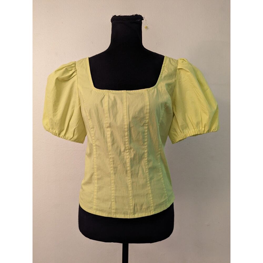 New J.Crew sz 6 Puff-sleeve squareneck top in cotton poplin lemon sorbet 2643